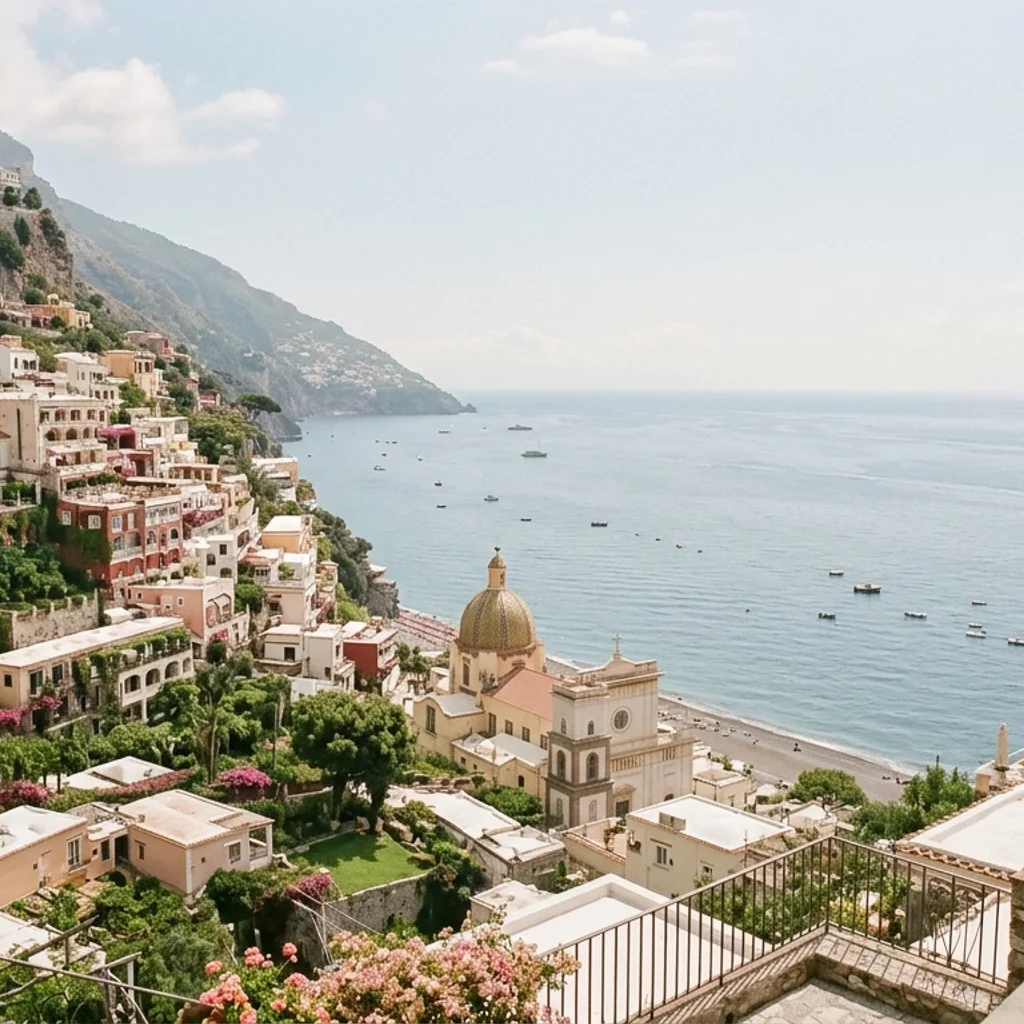 Pastel houses tumbling down the Positano cliff to the sea